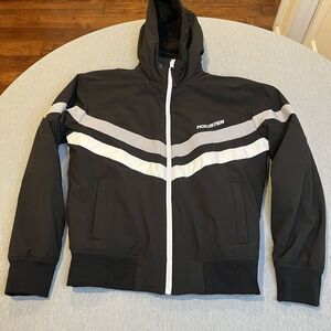 Hollister Small Epic Flex Jacket Lined Hooded Windbreaker Black/Grey/White